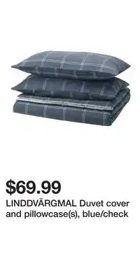 IKEA LINDDVÄRGMAL Duvet cover and pillowcase(s), blue/check offer