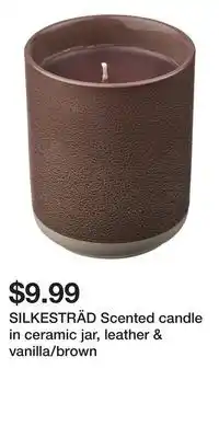 IKEA SILKESTRÄD Scented candle in ceramic jar, leather & vanilla/brown offer