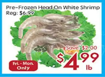 Sunny Food Mart Pre-Frozen Head On White Shrimp offer