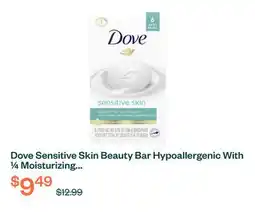 Voilà Dove Sensitive Skin Beauty Bar Hypoallergenic With ¼ Moisturizing Cream 106 g 6ct offer