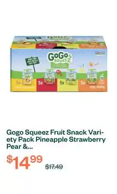 Voilà Gogo Squeez Fruit Snack Variety Pack Pineapple Strawberry Pear & Mango 20 x 90 g offer