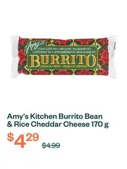 Voilà Amy's Kitchen Burrito Bean & Rice Cheddar Cheese 170 g (frozen) offer