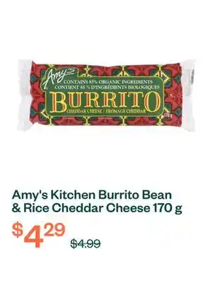 Voilà Amy's Kitchen Burrito Bean & Rice Cheddar Cheese 170 g (frozen) offer