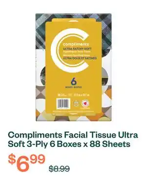 Voilà Compliments Facial Tissue Ultra Soft 3-Ply 6 Boxes x 88 Sheets offer