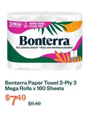 Voilà Bonterra Paper Towel 2-Ply 3 Mega Rolls x 160 Sheets offer