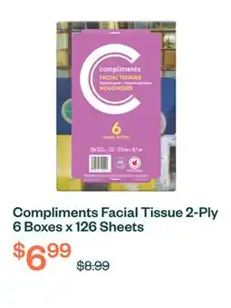 Voilà Compliments Facial Tissue 2-Ply 6 Boxes x 126 Sheets offer