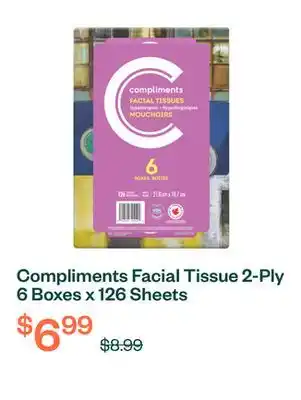 Voilà Compliments Facial Tissue 2-Ply 6 Boxes x 126 Sheets offer