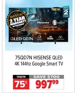 2001 Audio Video 75QD7N QLED 4K 144hz Google Smart TV offer