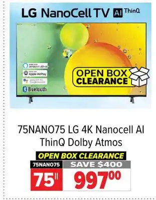 2001 Audio Video 75NANO75 4K Nanocell AI ThinQ Dolby Atmos offer