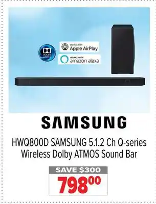 2001 Audio Video HWQ800D 5.1. 2 Ch Q-series Wireless Dolby ATMOS Sound Bar offer