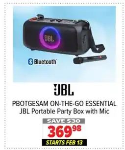 2001 Audio Video PBOTGESAM ON-THE-GO ESSENTIAL JBL Portable Party Box with Mic offer