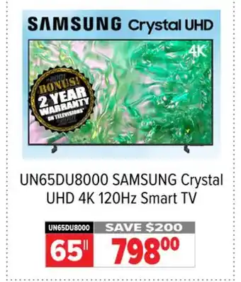 2001 Audio Video UN65DU8000 Crystal UHD 4K 120Hz Smart TV offer