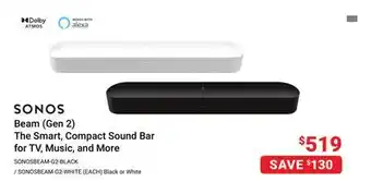 Visions Electronics SONOS The Smart, Compact Sound Bar for TV, Music, and More offer