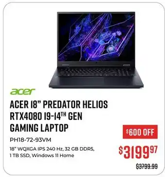 Canex ACER 18 PREDATOR HELIOS RTX4080 I9-14TH GEN GAMING LAPTOP offer