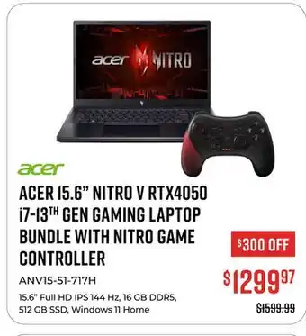 Canex ACER 15.6 NITRO V RTX4050 i7-13TH GEN GAMING LAPTOP BUNDLE WITH NITRO GAME CONTROLLER offer