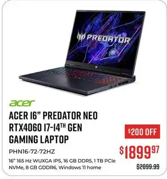 Canex ACER 16 PREDATOR NEO RTX4060 I7-14TH GEN GAMING LAPTOP offer