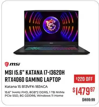 Canex MSI 15.6 KATANA I7-13620H RTX4060 GAMING LAPTOP offer