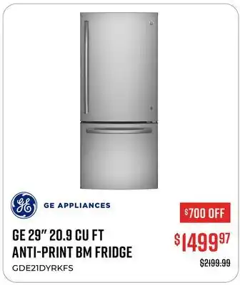 Canex GE 29 20.9 CU FT ANTI-PRINT BM FRIDGE offer