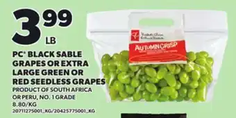 Independent Grocer PC BLACK SABLE GRAPES OR EXTRA LARGE GREEN OR RED SEEDLESS GRAPES offer