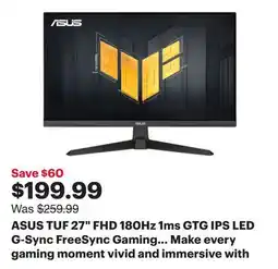 Best Buy ASUS TUF 27 FHD 180Hz 1ms GTG IPS LED G-Sync FreeSync Gaming Monitor (VG279Q3A) offer