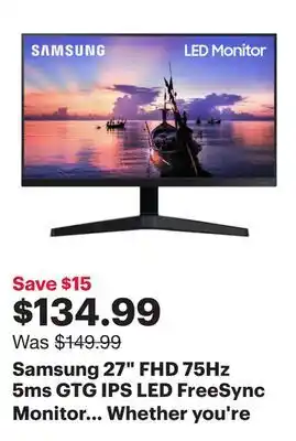 Best Buy Samsung 27 FHD 75Hz 5ms GTG IPS LED FreeSync Monitor (LF27T350FHNXZA) - Dark Blue Grey offer