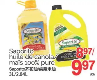 T&T Supermarket HUILE DE CANOLA/MAÏS 100% PURE SAPORITO, 3L/2.84L offer