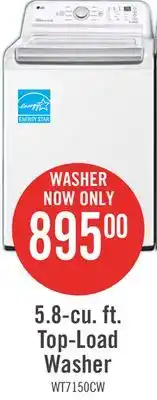 The Brick LG 5.8 Cu. Ft. Top-Load High-Efficiency Washer - White - WT7150CW offer