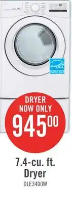 The Brick LG 7.4 Cu. Ft. Electric Dryer - White - Stackable - DLE3400W offer