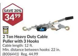 Princess Auto 2 Ton Heavy Duty Cable Puller with 3 Hooks offer