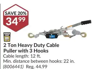 Princess Auto 2 Ton Heavy Duty Cable Puller with 3 Hooks offer