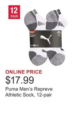 Costco Puma Men's Repreve Athletic Sock, 12-pair offer