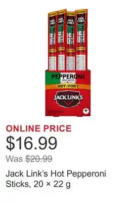 Costco Jack Link's Hot Pepperoni Sticks, 20 × 22 g offer