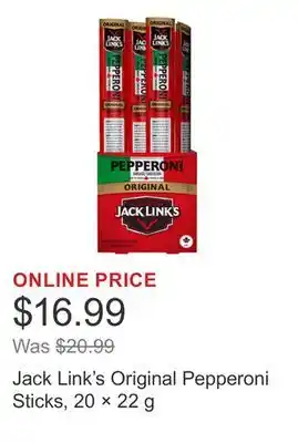 Costco Jack Link's Original Pepperoni Sticks, 20 × 22 g offer