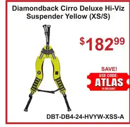 Atlas Tools & Machinery Diamondback Cirro Deluxe Hi-Viz Suspender Yellow (XS/S) offer