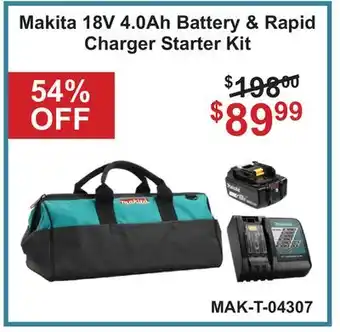 Atlas Tools & Machinery Makita 18V 4.0Ah Battery & Rapid Charger Starter Kit offer