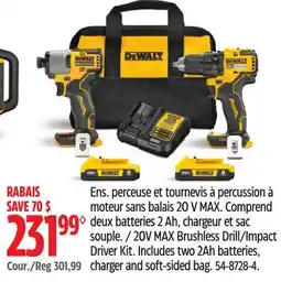 Canadian Tire 20V MAX Brushless Drill/Impact Driver Kit. Includes two 2Ah batteries, charger and soft-sided bag offer