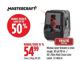 Canadian Tire MASTERCRAFT 10m Red Cross-Line Laser offer