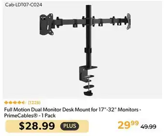 Primecables Full Motion Dual Monitor Desk Mount for 17-32 Monitors - PrimeCables - 1 Pack offer