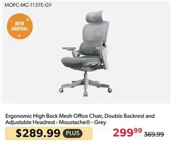 123Ink Ergonomic High Back Mesh Office Chair, Double Backrest and Adjustable Headrest - Moustache - Grey offer