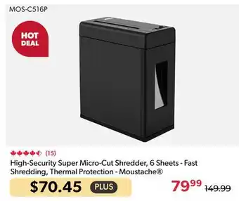 123Ink High-Security Super Micro-Cut Shredder, 6 Sheets - Fast Shredding, Thermal Protection - Moustache offer