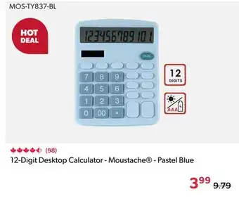 123Ink 12-Digit Desktop Calculator - Moustache - Pastel Blue offer