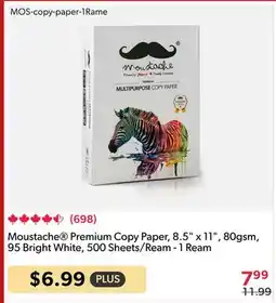 Shopper+ Moustache Premium Copy Paper, 8.5 x 11, 80gsm, 95 Bright White, 500 Sheets/Ream - 1 Ream offer