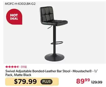 Shopper+ Swivel Adjustable Bonded-Leather Bar Stool - Moustache - 1/Pack, Matte Black offer