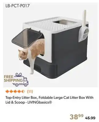 Shopper+ Top-Entry Litter Box, Foldable Large Cat Litter Box With Lid & Scoop - LIVINGbasics offer