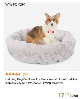 Shopper+ Calming Dog Bed Faux Fur Fluffy Round Donut Cuddler Anti Anxiety And Washable - LIVINGbasics offer