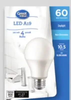 Walmart Great Value 60W A19 Daylight 800 Lumens Non-Dimmable offer