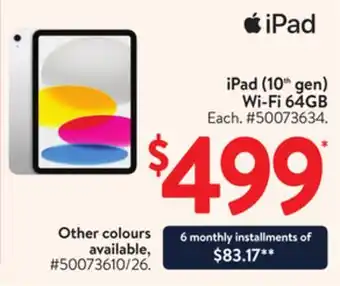 Walmart iPad (10 gen) Wi-Fi 64GB offer