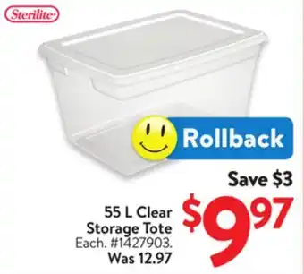 Walmart 55 L Clear Storage Tote offer