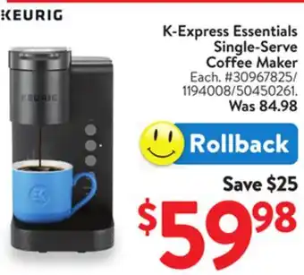 Walmart K-Express Essentials Single-Serve Coffee Maker offer