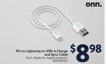 Walmart 90 cm Lightning to USB-A Charge and Sync Cable offer